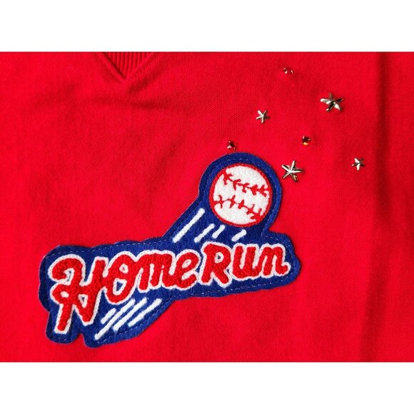 Vintage 80s 90s Red Cropped Baseball Sweatshirt Small Cotton Home Run Graphic To - Picture 4 of 8